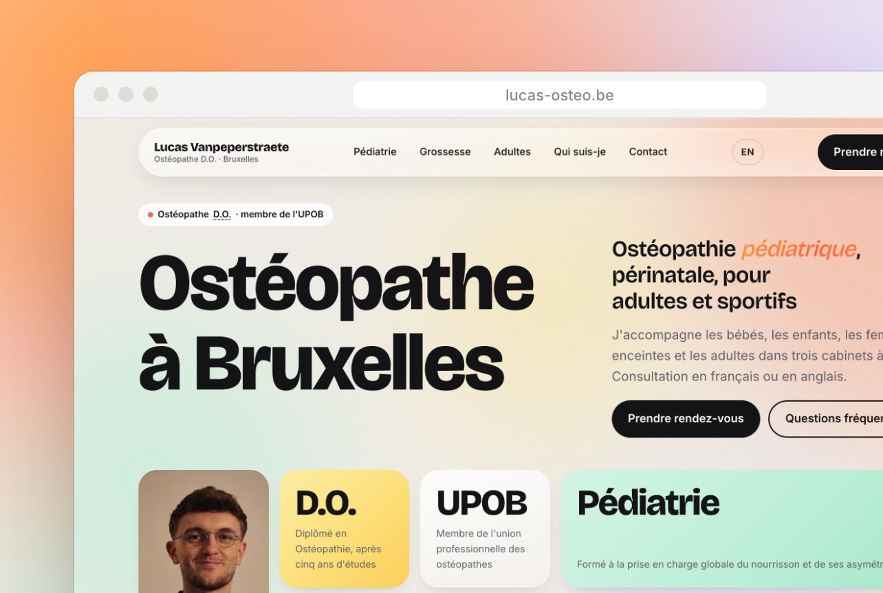 Page d'accueil du site de Lucas Vanpeperstraete, ostéopathe à Bruxelles