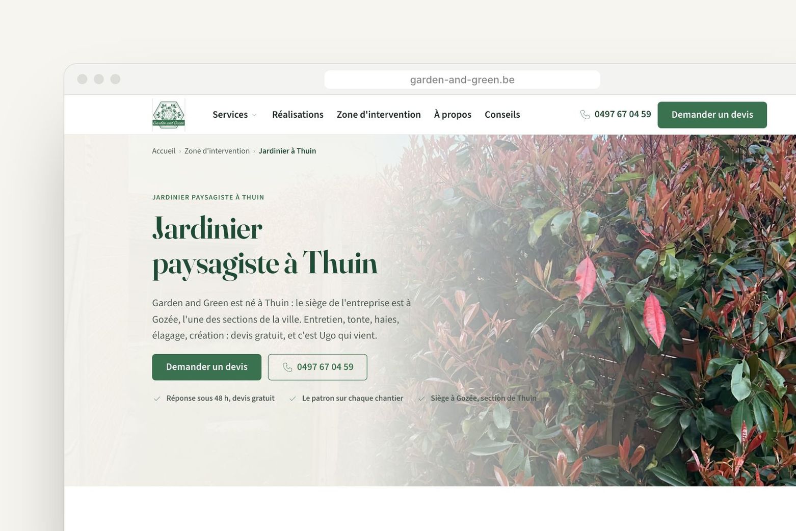 La page Jardinier paysagiste à Thuin