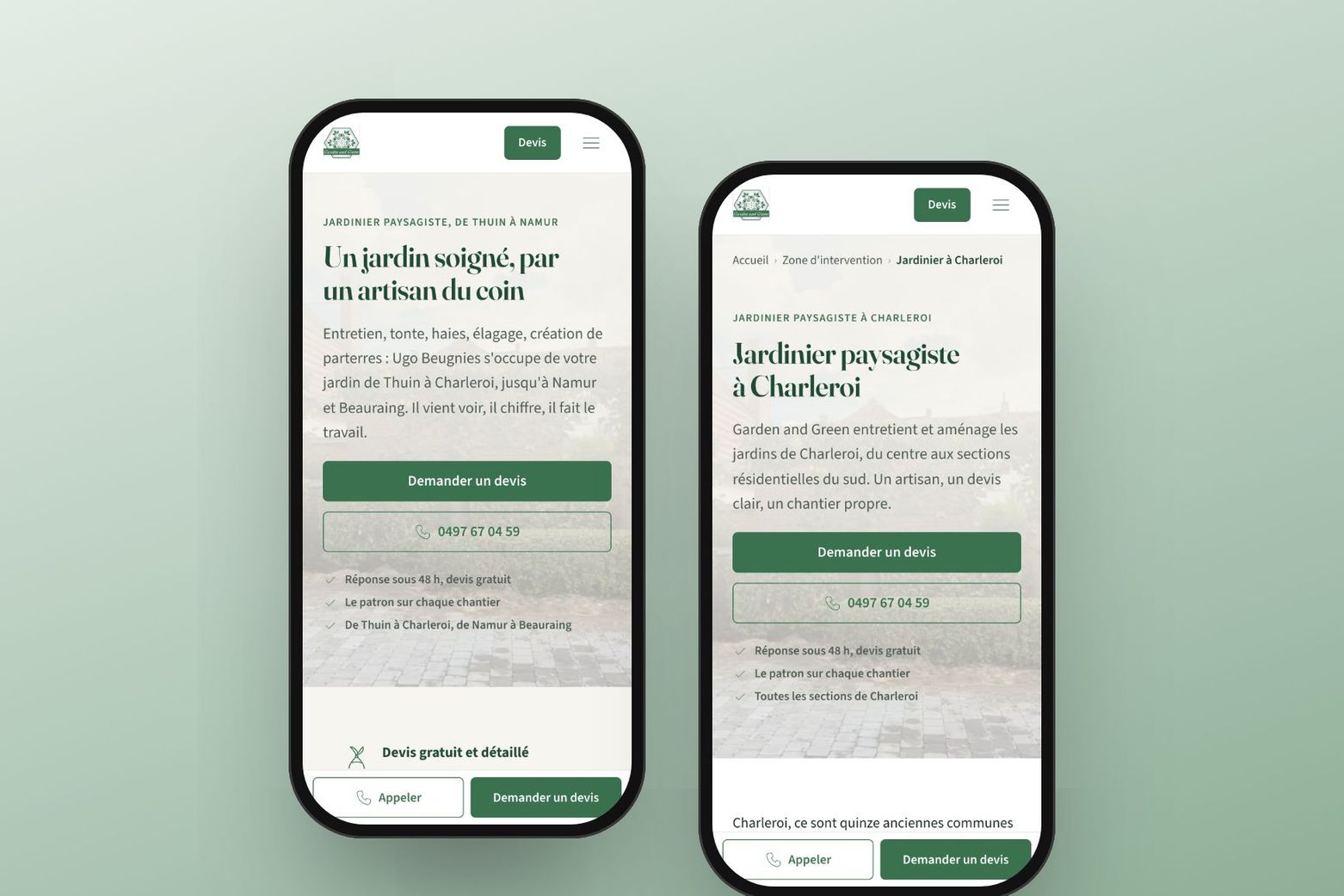 Le site de Garden and Green sur téléphone