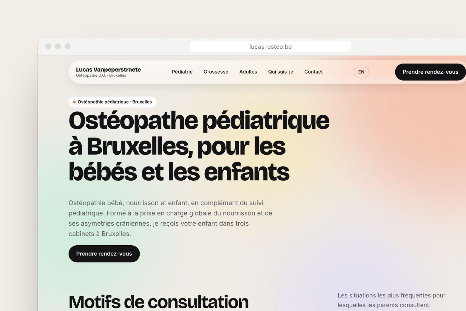 La page Ostéopathie pédiatrique