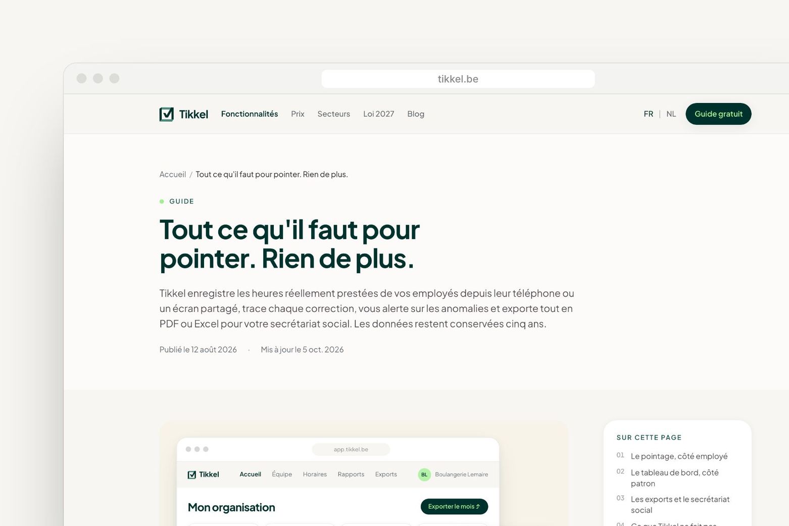 La page des fonctionnalités de Tikkel
