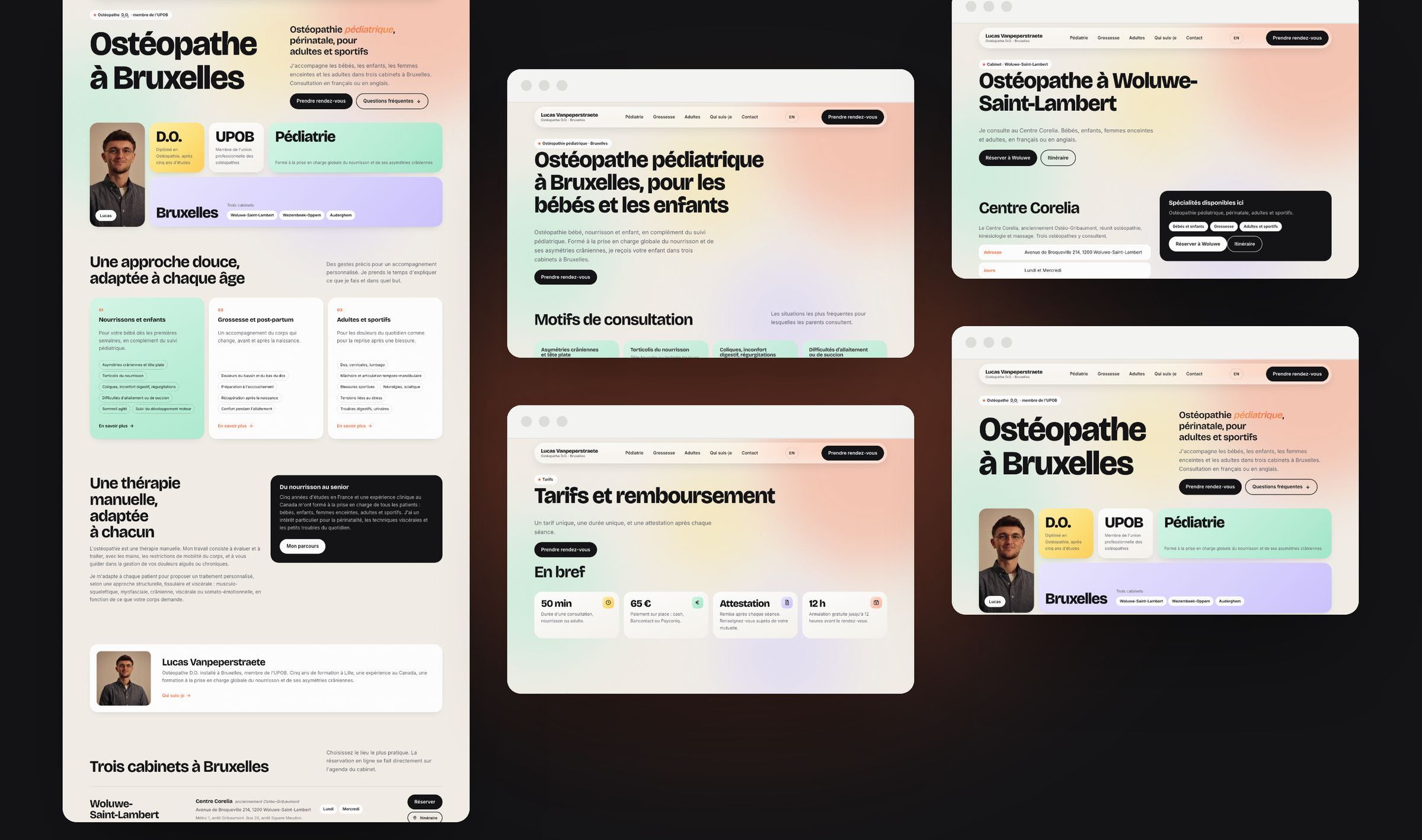 Plusieurs pages du site de Lucas Osteo