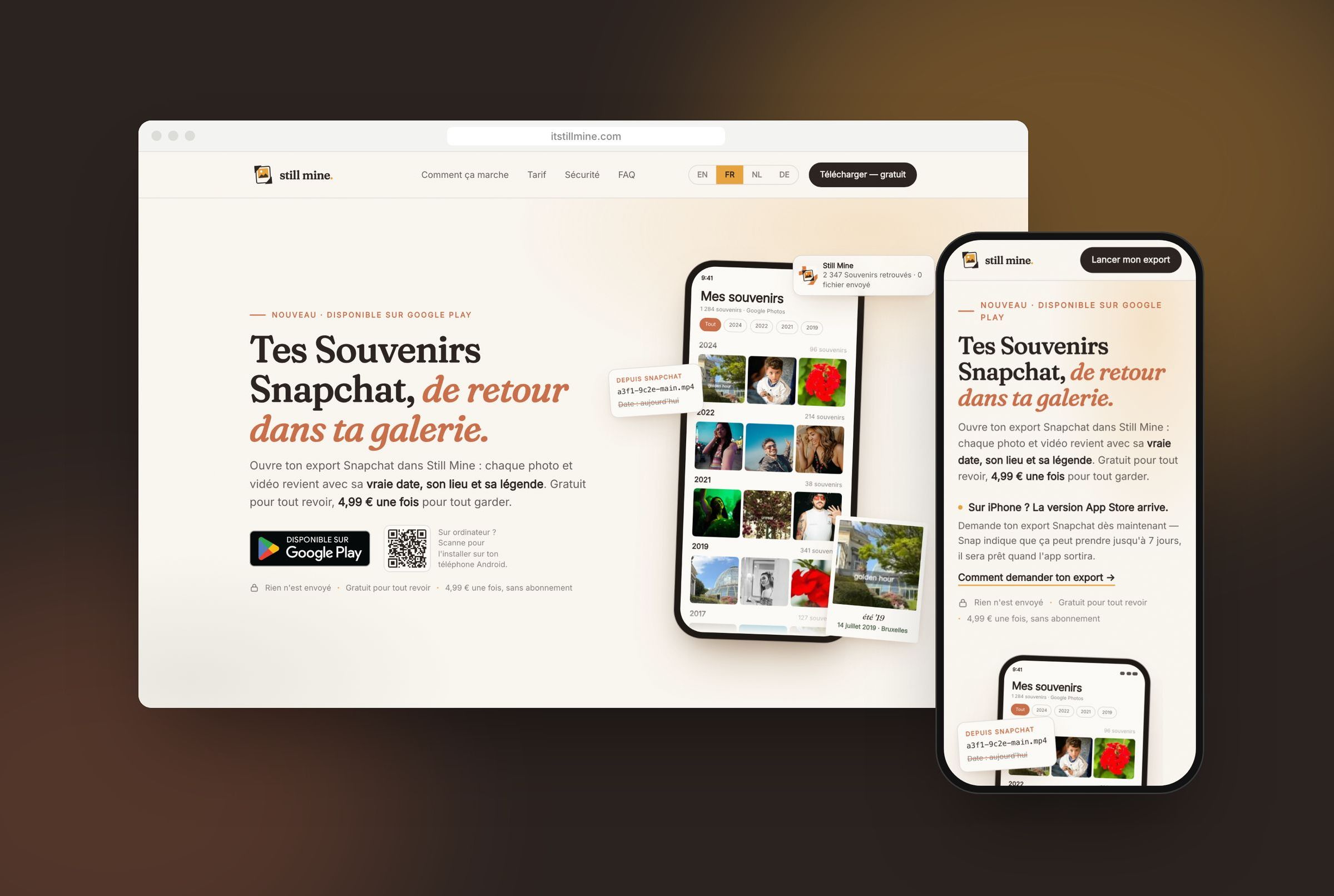 Le site d'It's Still Mine sur ordinateur et sur téléphone